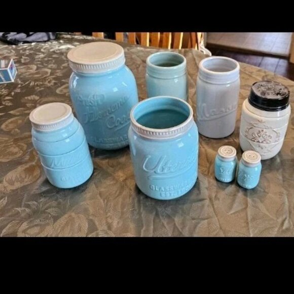 Blue Ceramic Mason Jar Kitchenware - Picture 2 of 2